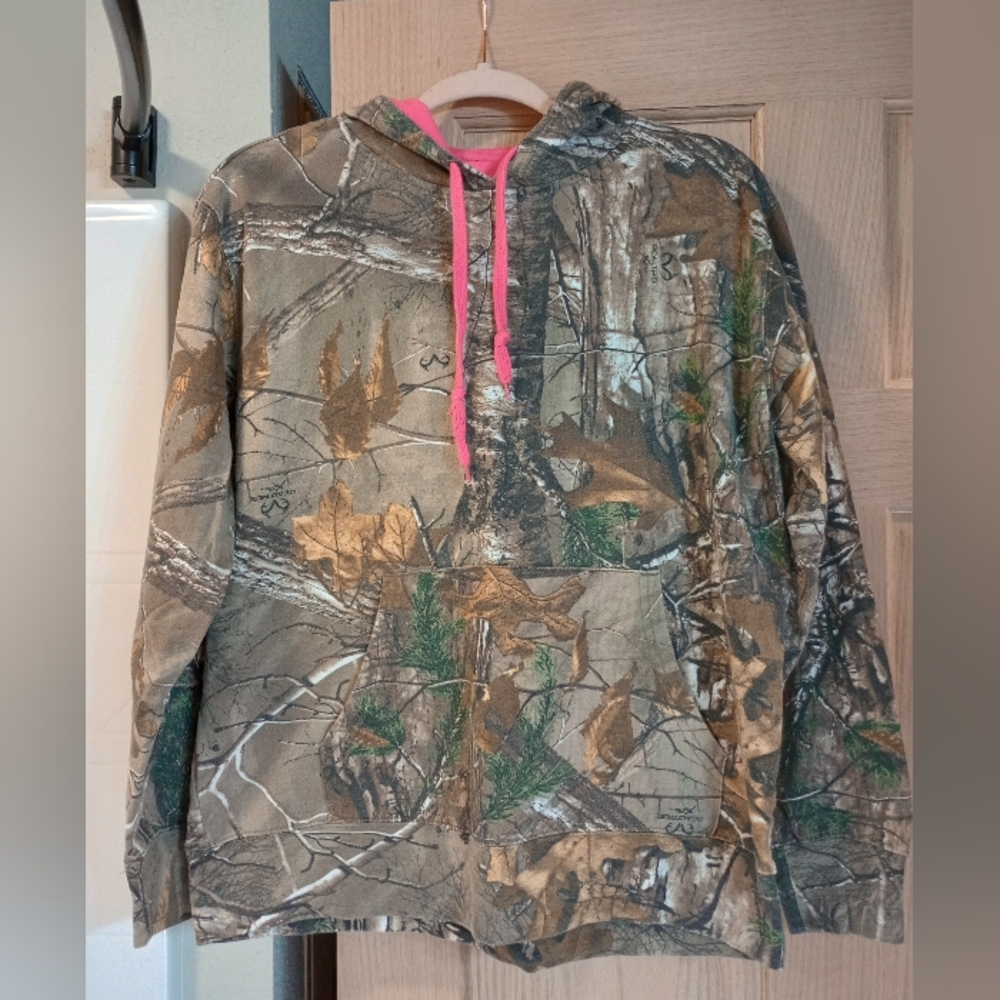 Realtree Women's Camouflage Hooded Sweatshirt with Pink Hood